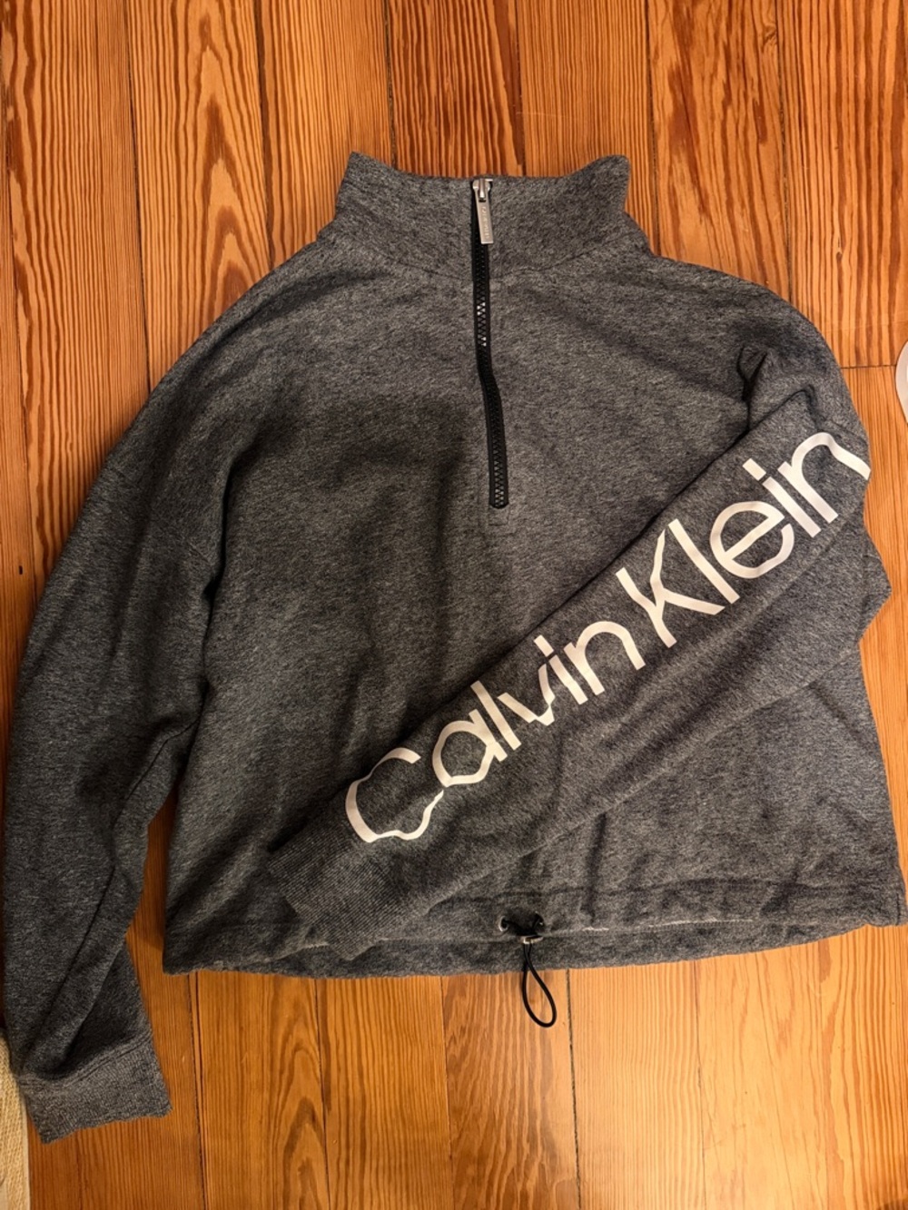Calvin Klein Heather Gray Half-Zip Pullover with Sleeve Logo